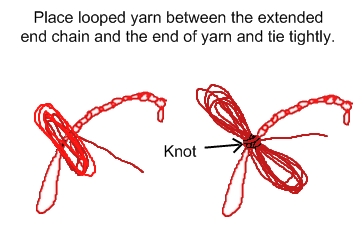 Tie off looped yarn with extended chain and end of yarn.